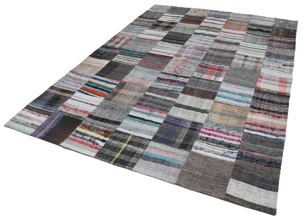 Chaput Patchwork Multi Renk Pamuk Üzerine Yün El Dokuma Kilim-210x298 - Görsel 3