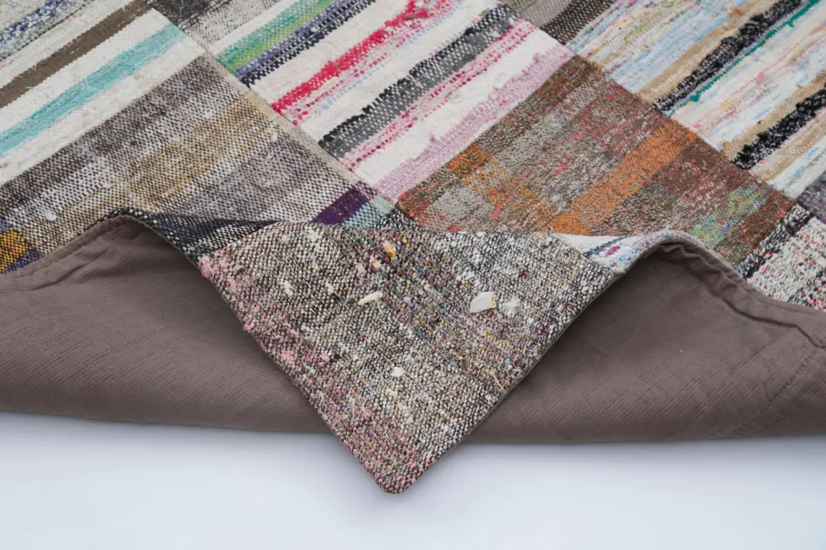 Chaput Patchwork Multi Renk Pamuk Üzerine Yün El Dokuma Kilim-210x298 - Görsel 5