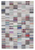 Chaput Patchwork Multi Renk Pamuk Üzerine Yün El Dokuma Kilim-203x301