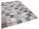 Chaput Patchwork Multi Renk Pamuk Üzerine Yün El Dokuma Kilim-203x301 - Görsel 2