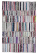 Chaput Patchwork Multi Renk Pamuk Üzerine Yün El Dokuma Kilim-195x290