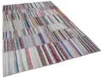 Chaput Patchwork Multi Renk Pamuk Üzerine Yün El Dokuma Kilim-195x290 - Görsel 2