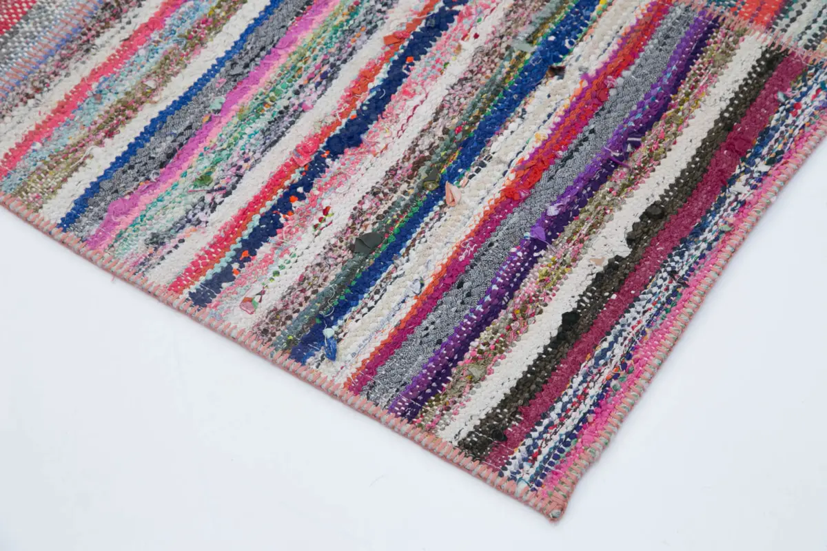 Chaput Patchwork Multi Renk Pamuk Üzerine Yün El Dokuma Kilim-195x290 - Görsel 4