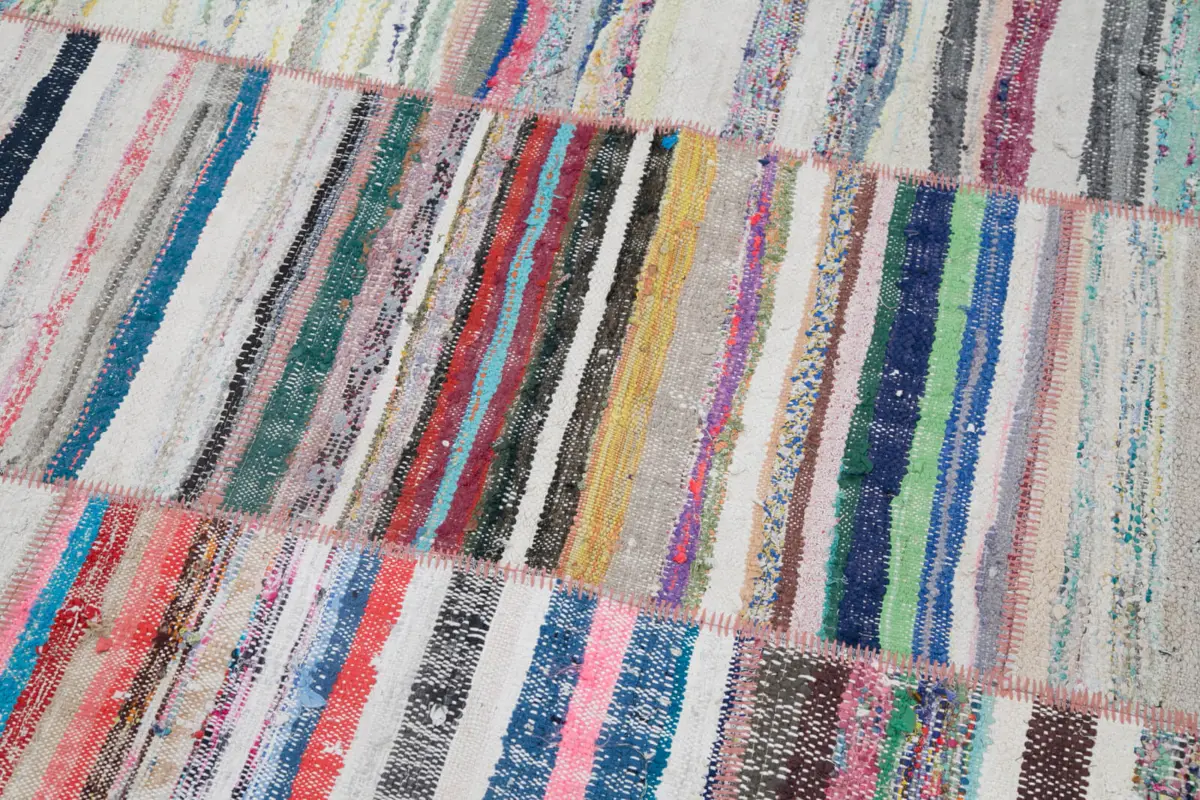 Chaput Patchwork Multi Renk Pamuk Üzerine Yün El Dokuma Kilim-195x290 - Görsel 6