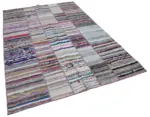 Chaput Patchwork Multi Renk Pamuk Üzerine Yün El Dokuma Kilim-198x290 - Görsel 2