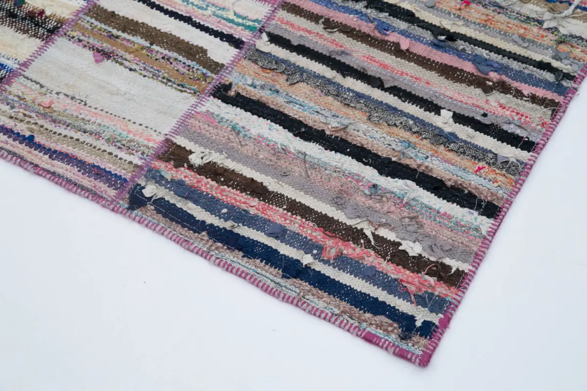 Chaput Patchwork Multi Renk Pamuk Üzerine Yün El Dokuma Kilim-198x290 - Görsel 4