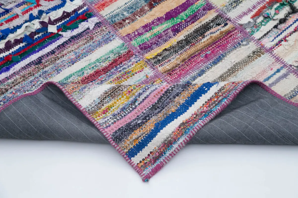 Chaput Patchwork Multi Renk Pamuk Üzerine Yün El Dokuma Kilim-198x290 - Görsel 5