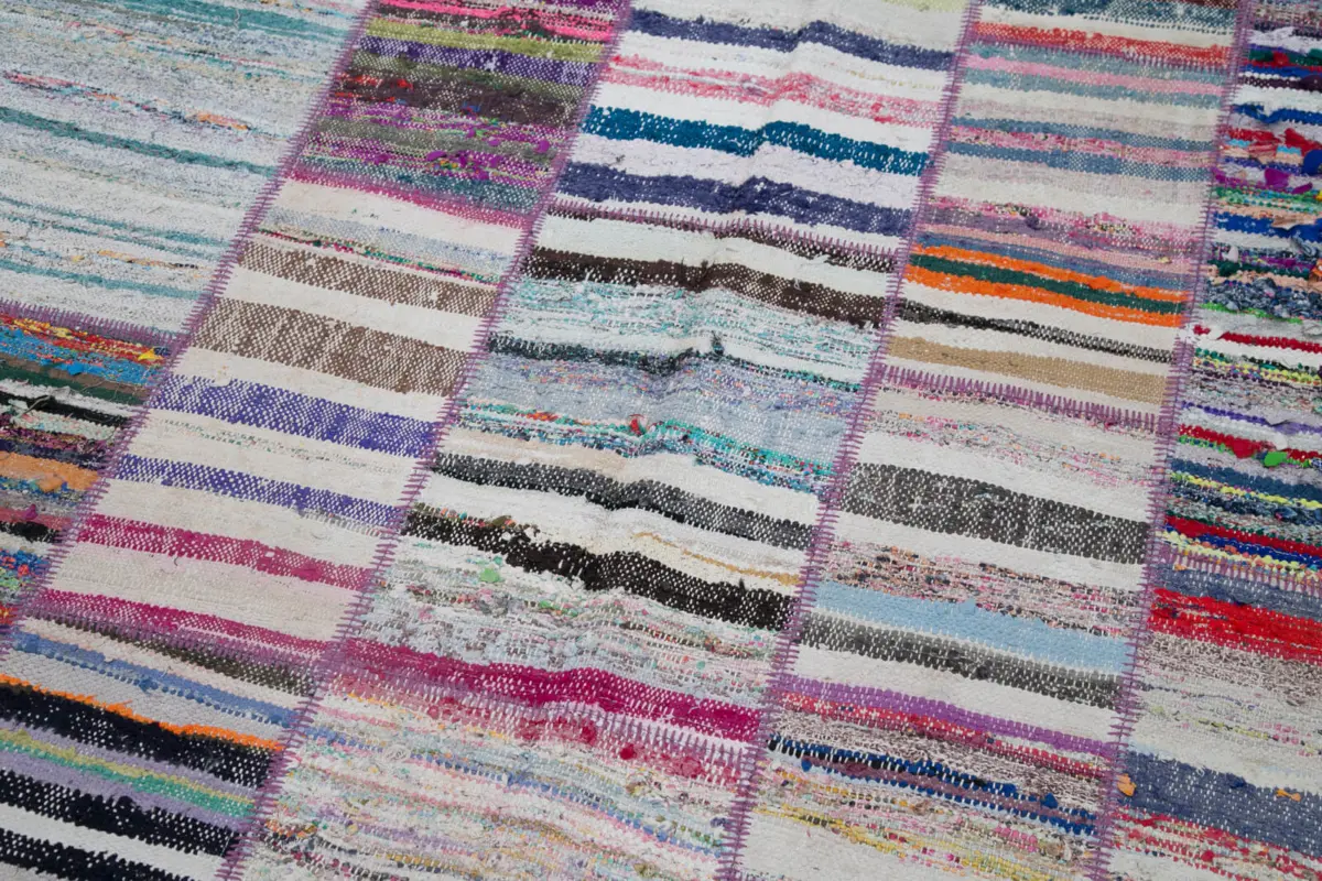 Chaput Patchwork Multi Renk Pamuk Üzerine Yün El Dokuma Kilim-198x290 - Görsel 6