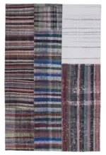 Chaput Patchwork Multi Renk Pamuk Üzerine Yün El Dokuma Kilim-196x299