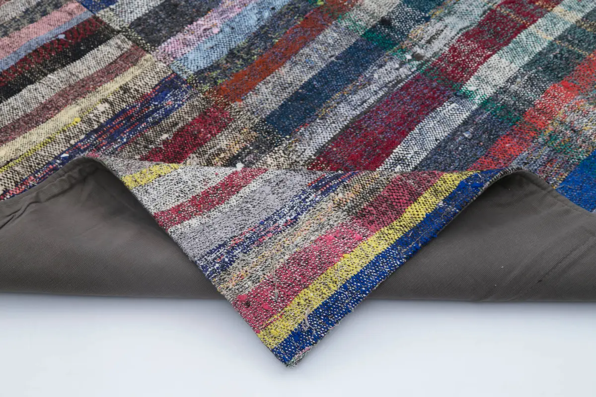 Chaput Patchwork Multi Renk Pamuk Üzerine Yün El Dokuma Kilim-196x299 - Görsel 5