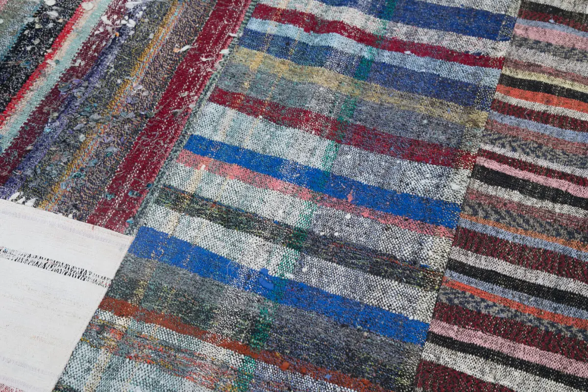 Chaput Patchwork Multi Renk Pamuk Üzerine Yün El Dokuma Kilim-196x299 - Görsel 6