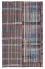 Chaput Patchwork Multi Renk Pamuk Üzerine Yün El Dokuma Kilim-190x300