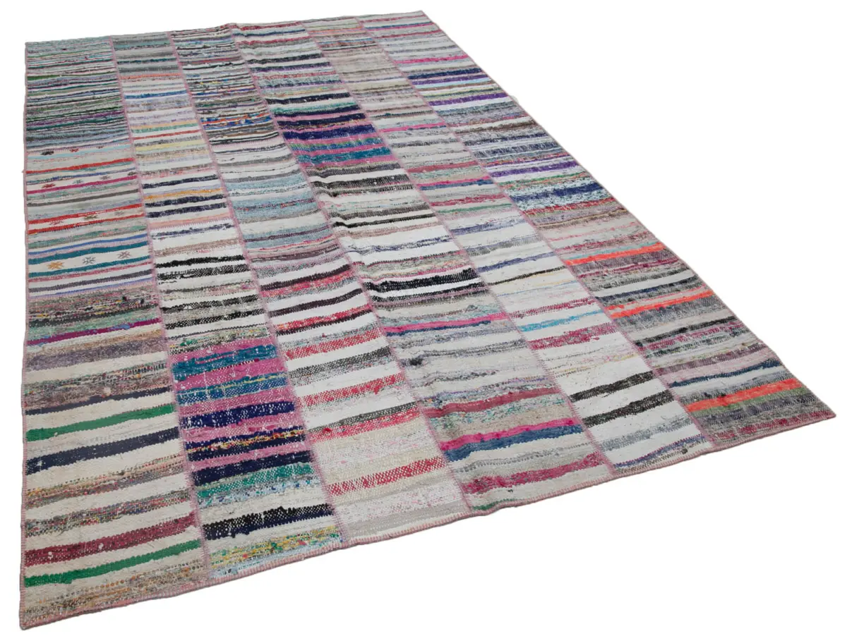 Chaput Patchwork Multi Renk Pamuk Üzerine Yün El Dokuma Kilim-200x298 - Görsel 2