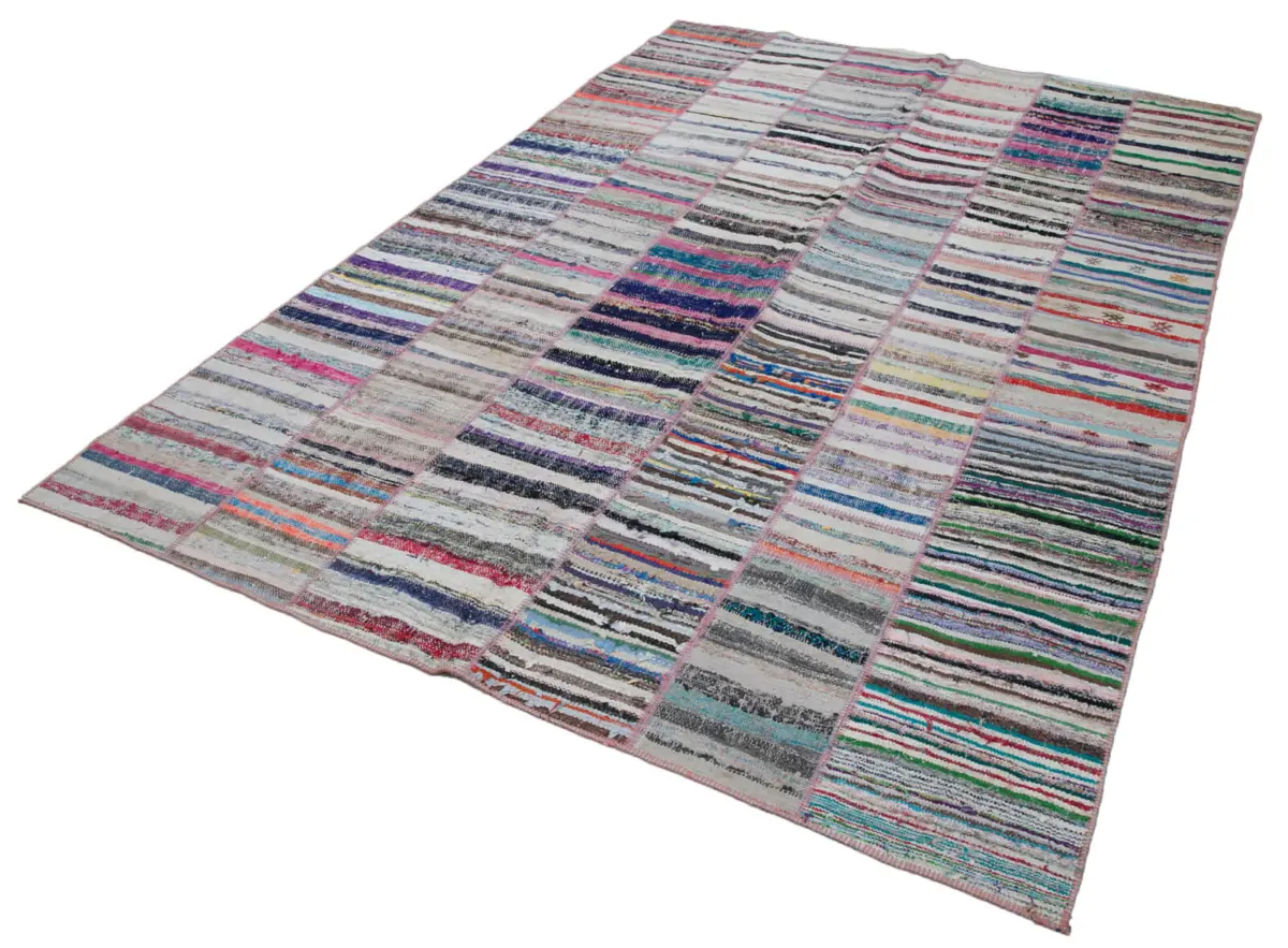 Chaput Patchwork Multi Renk Pamuk Üzerine Yün El Dokuma Kilim-200x298 - Görsel 3
