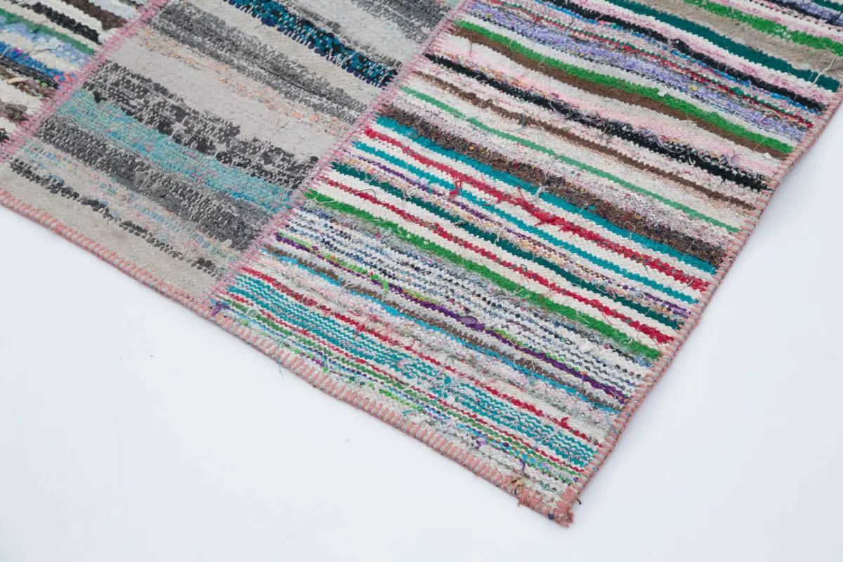 Chaput Patchwork Multi Renk Pamuk Üzerine Yün El Dokuma Kilim-200x298 - Görsel 4