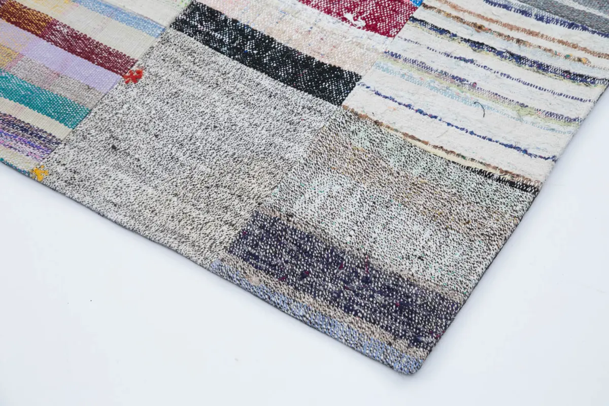 Chaput Patchwork Multi Renk Pamuk Üzerine Yün El Dokuma Kilim-202x299 - Görsel 4