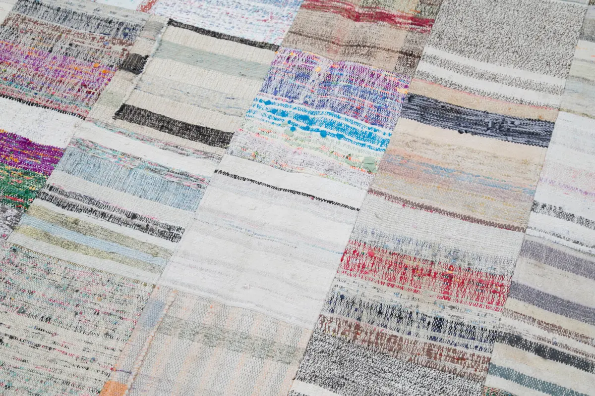 Chaput Patchwork Multi Renk Pamuk Üzerine Yün El Dokuma Kilim-202x299 - Görsel 6