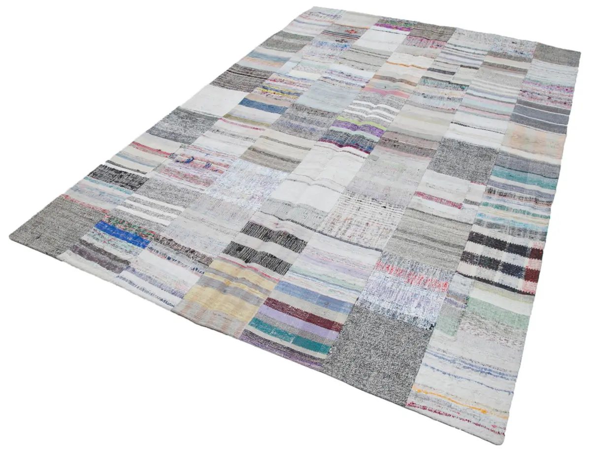 Chaput Patchwork Multi Renk Pamuk Üzerine Yün El Dokuma Kilim-202x299 - Görsel 3