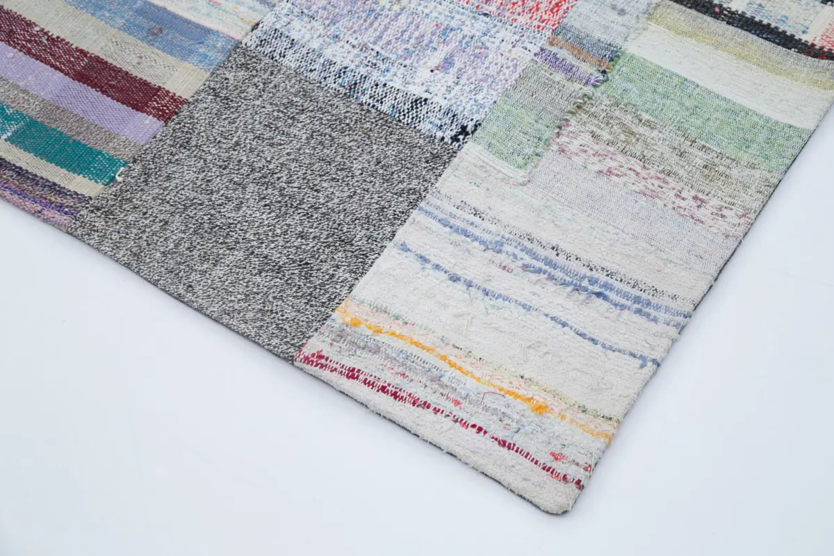 Chaput Patchwork Multi Renk Pamuk Üzerine Yün El Dokuma Kilim-202x299 - Görsel 4