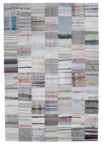 Chaput Patchwork Multi Renk Pamuk Üzerine Yün El Dokuma Kilim-202x298