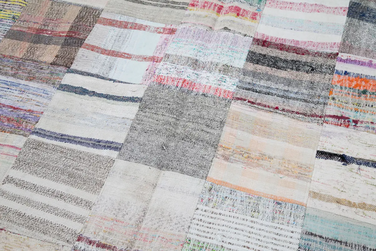 Chaput Patchwork Multi Renk Pamuk Üzerine Yün El Dokuma Kilim-202x298 - Görsel 6