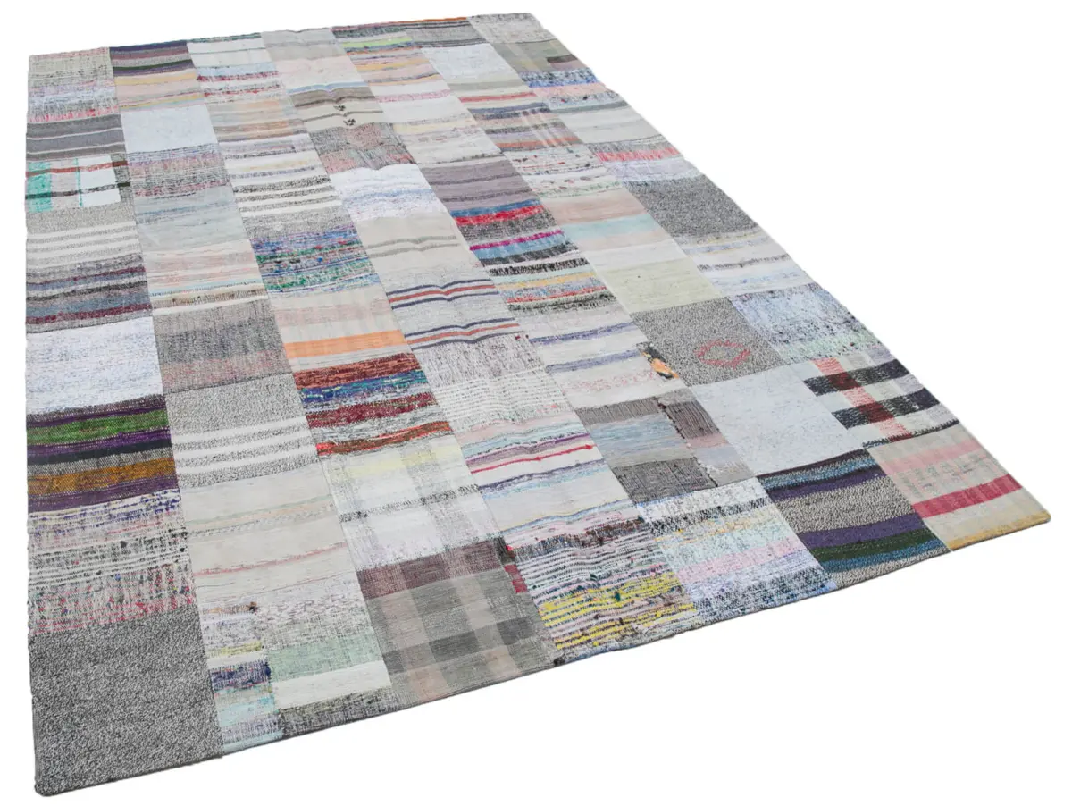 Chaput Patchwork Multi Renk Pamuk Üzerine Yün El Dokuma Kilim-202x299 - Görsel 2