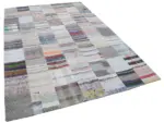 Chaput Patchwork Multi Renk Pamuk Üzerine Yün El Dokuma Kilim-202x299 - Görsel 2