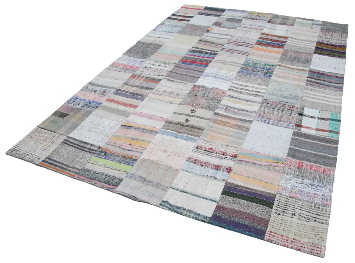 Chaput Patchwork Multi Renk Pamuk Üzerine Yün El Dokuma Kilim-202x299 - Görsel 3