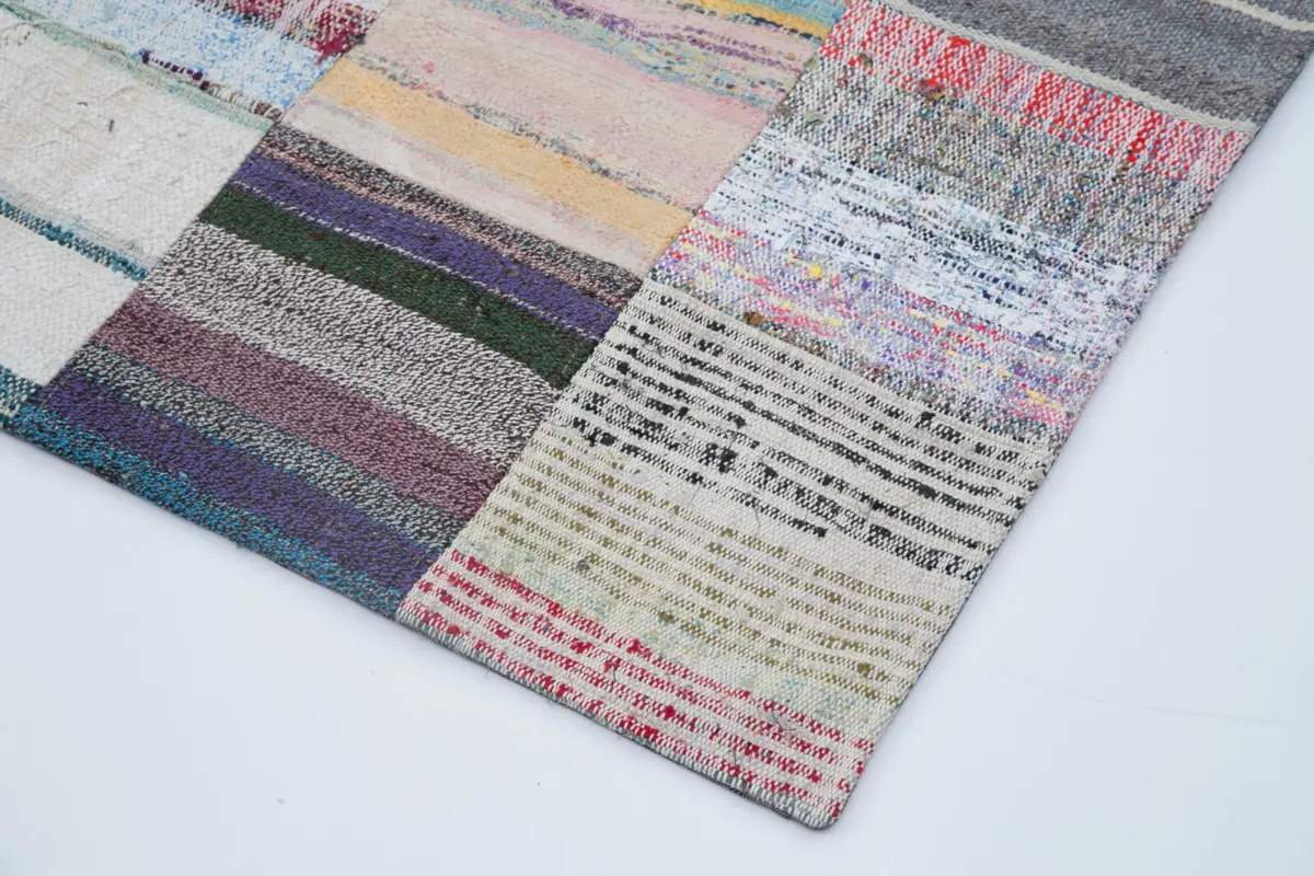 Chaput Patchwork Multi Renk Pamuk Üzerine Yün El Dokuma Kilim-202x299 - Görsel 4