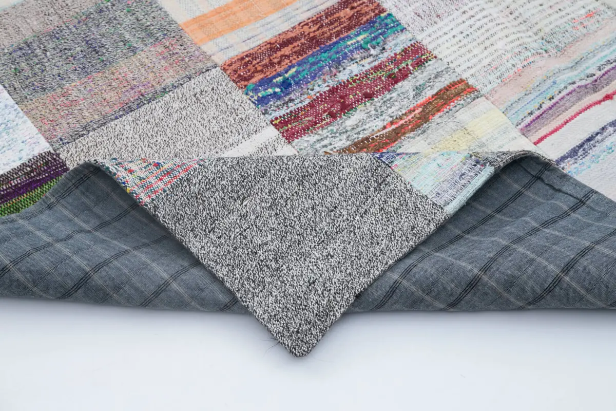 Chaput Patchwork Multi Renk Pamuk Üzerine Yün El Dokuma Kilim-202x299 - Görsel 5