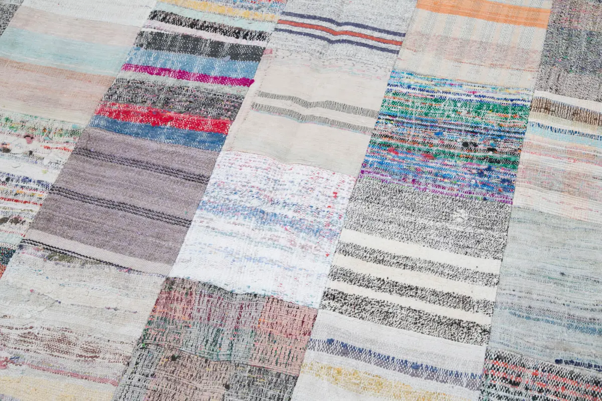 Chaput Patchwork Multi Renk Pamuk Üzerine Yün El Dokuma Kilim-202x299 - Görsel 6
