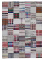 Chaput Patchwork Multi Renk Pamuk Üzerine Yün El Dokuma Kilim-210x299
