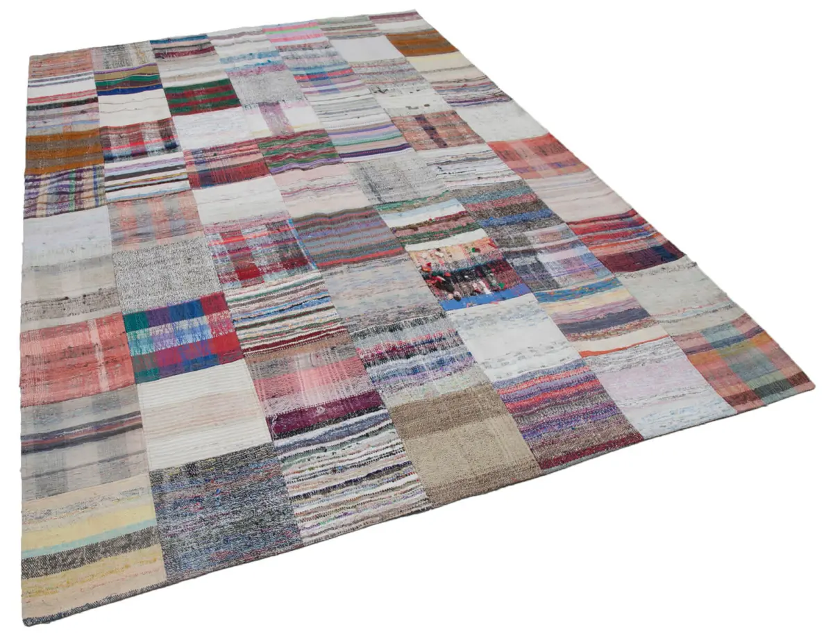 Chaput Patchwork Multi Renk Pamuk Üzerine Yün El Dokuma Kilim-210x299 - Görsel 2