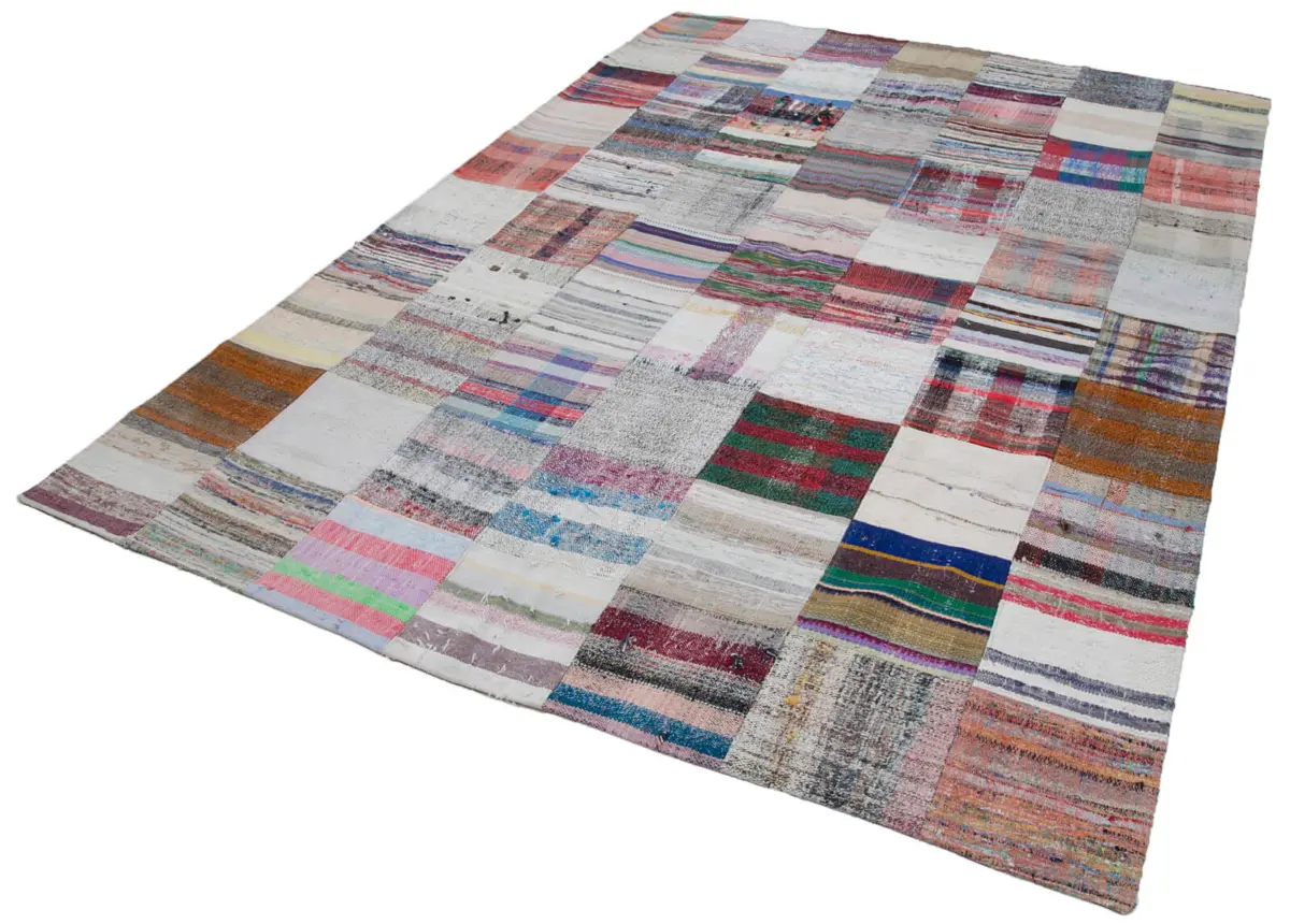 Chaput Patchwork Multi Renk Pamuk Üzerine Yün El Dokuma Kilim-210x299 - Görsel 3