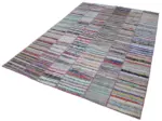 Chaput Patchwork Multi Renk Pamuk Üzerine Yün El Dokuma Kilim-203x292 - Görsel 3