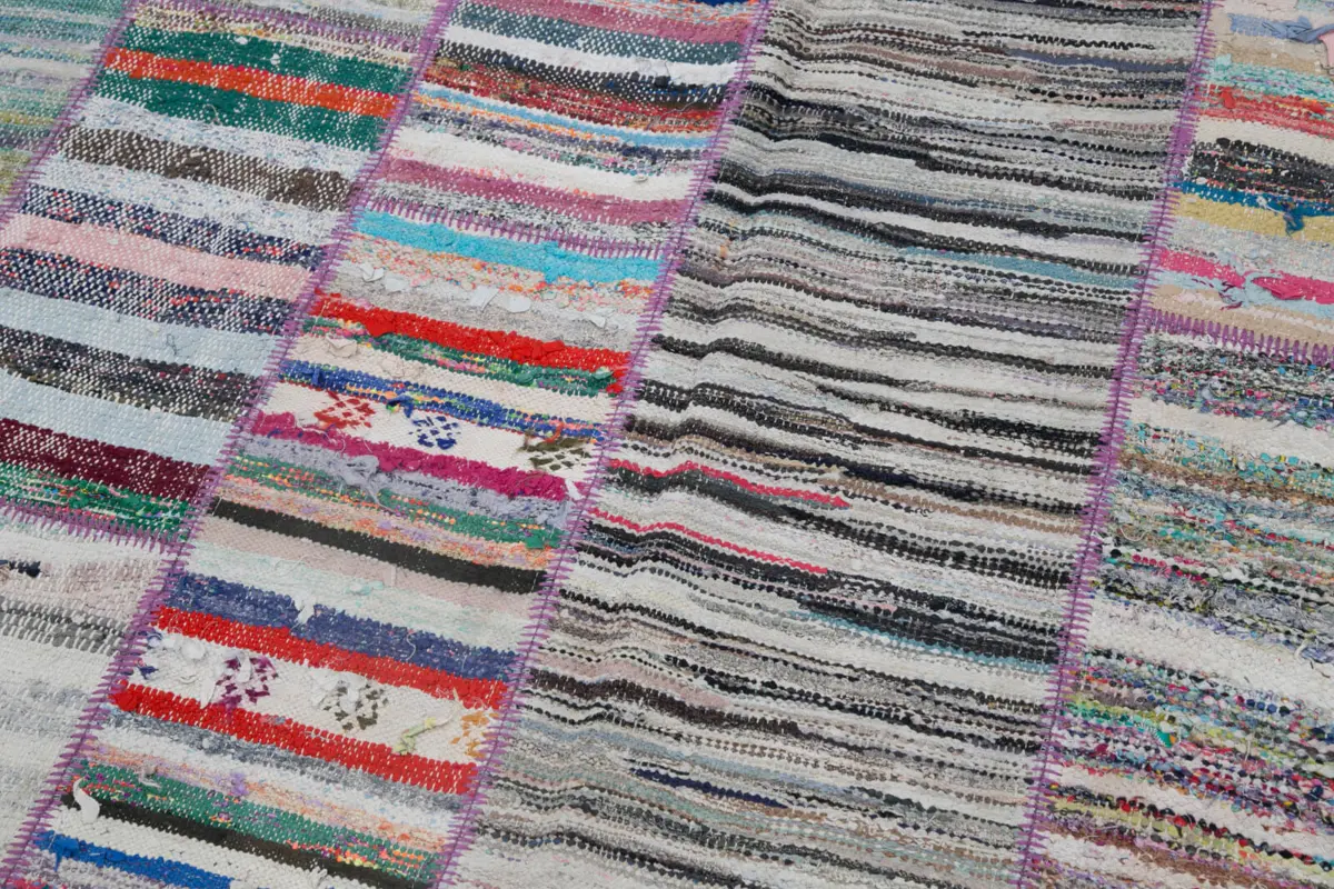 Chaput Patchwork Multi Renk Pamuk Üzerine Yün El Dokuma Kilim-203x292 - Görsel 6