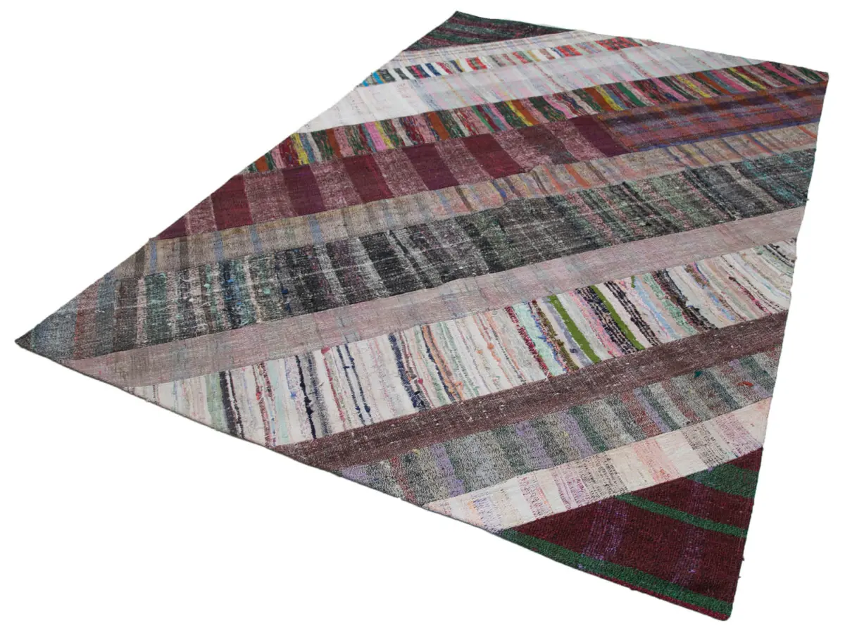 Chaput Patchwork Multi Renk Pamuk Üzerine Yün El Dokuma Kilim-200x305 - Görsel 3