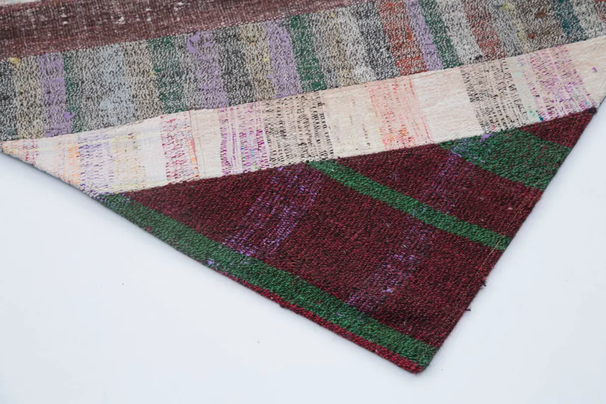 Chaput Patchwork Multi Renk Pamuk Üzerine Yün El Dokuma Kilim-200x305 - Görsel 4