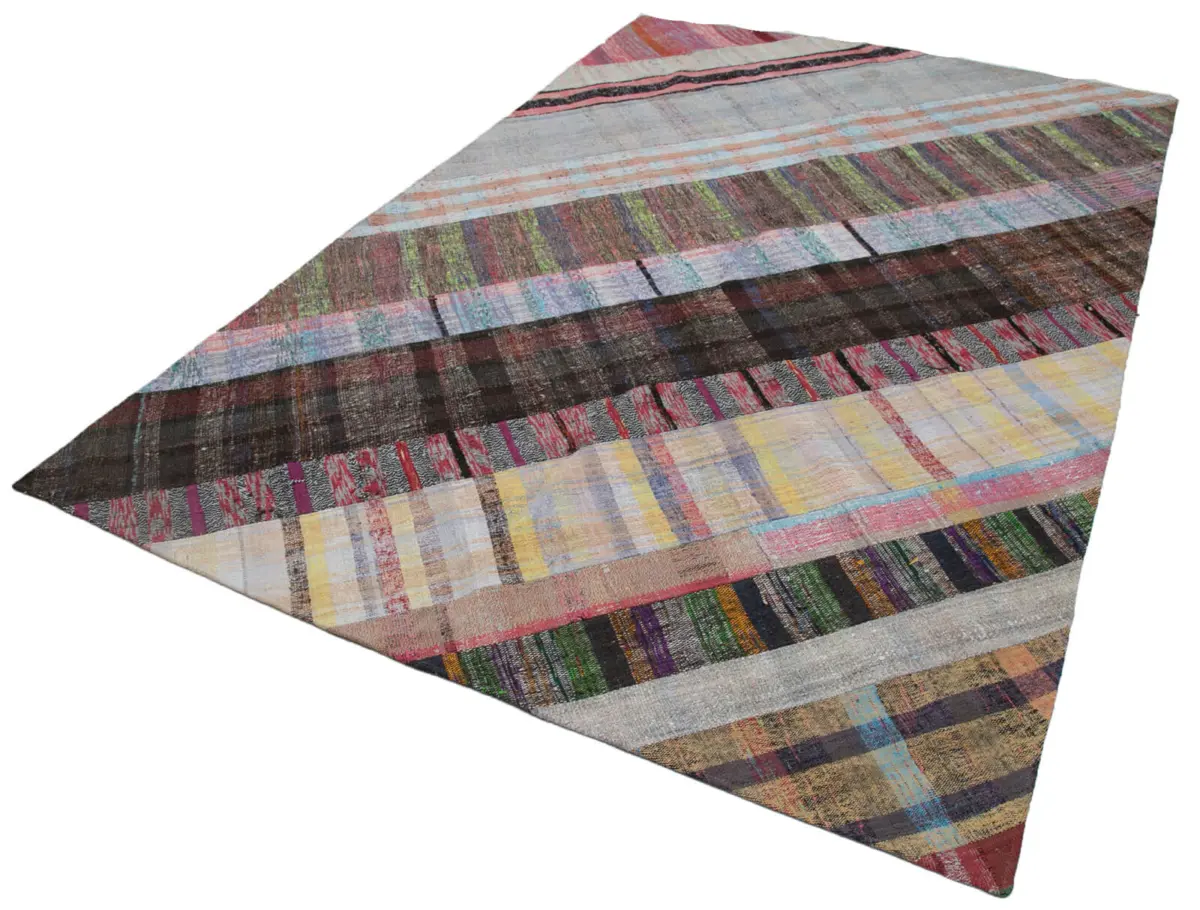 Chaput Patchwork Multi Renk Pamuk Üzerine Yün El Dokuma Kilim-199x305 - Görsel 3