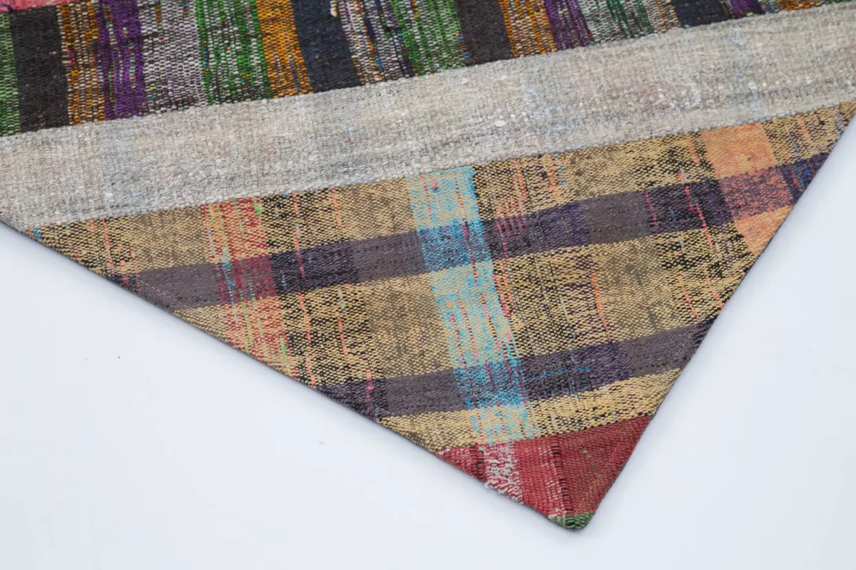 Chaput Patchwork Multi Renk Pamuk Üzerine Yün El Dokuma Kilim-199x305 - Görsel 4