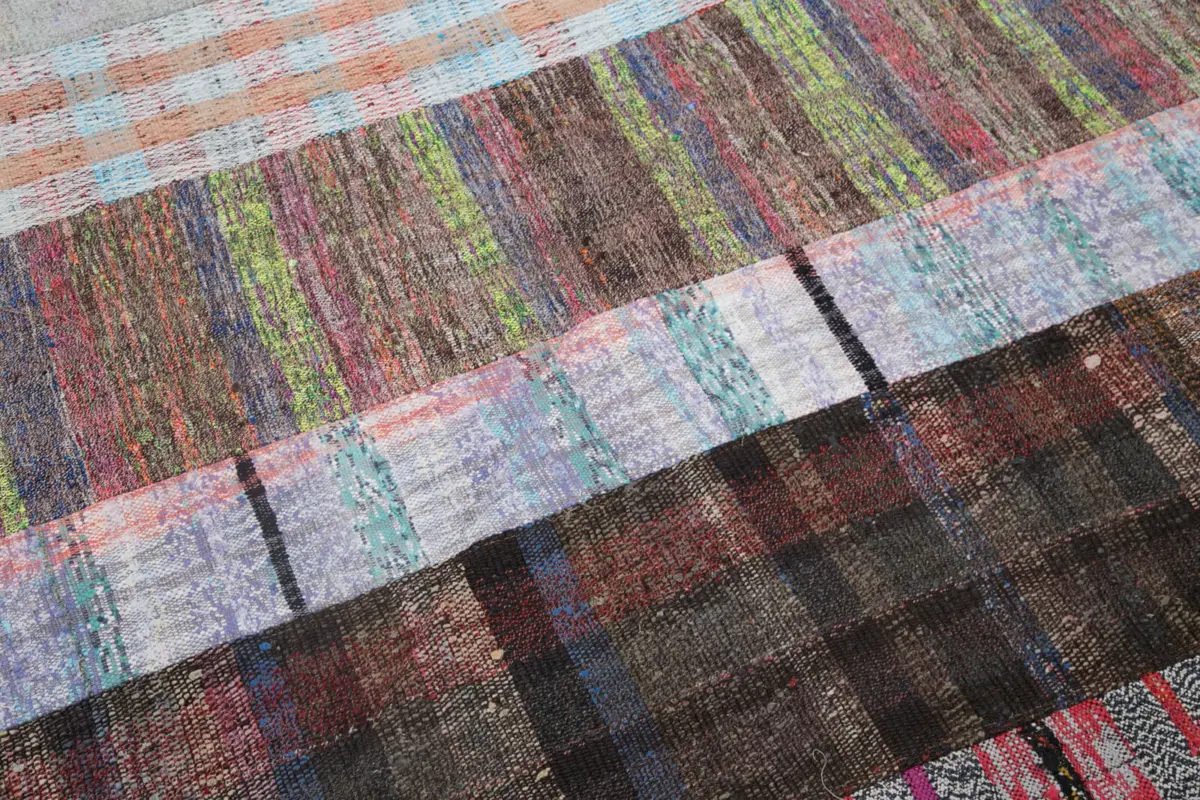 Chaput Patchwork Multi Renk Pamuk Üzerine Yün El Dokuma Kilim-199x305 - Görsel 6