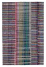 Chaput Patchwork Multi Renk Pamuk Üzerine Yün El Dokuma Kilim-200x302