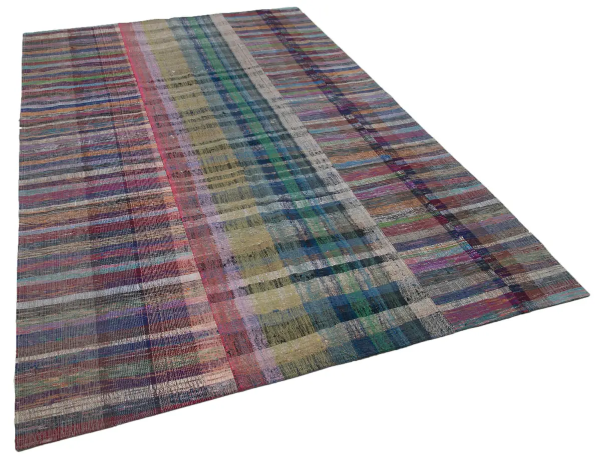 Chaput Patchwork Multi Renk Pamuk Üzerine Yün El Dokuma Kilim-200x302 - Görsel 2