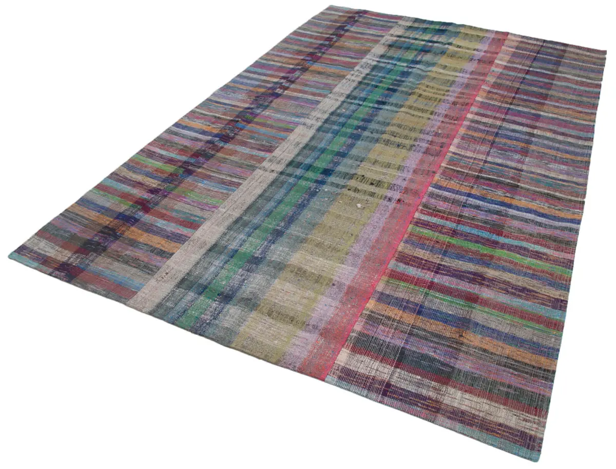 Chaput Patchwork Multi Renk Pamuk Üzerine Yün El Dokuma Kilim-200x302 - Görsel 3