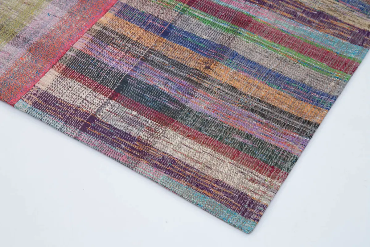 Chaput Patchwork Multi Renk Pamuk Üzerine Yün El Dokuma Kilim-200x302 - Görsel 4
