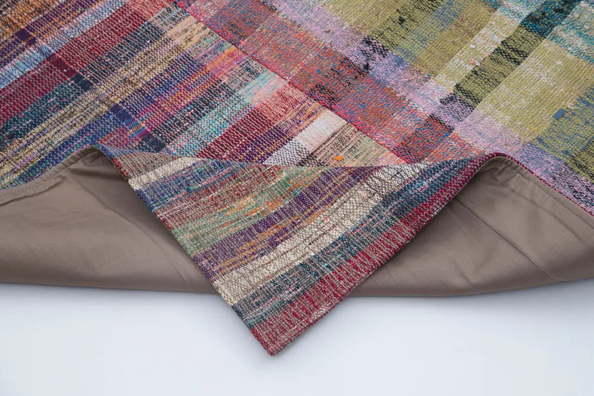 Chaput Patchwork Multi Renk Pamuk Üzerine Yün El Dokuma Kilim-200x302 - Görsel 5