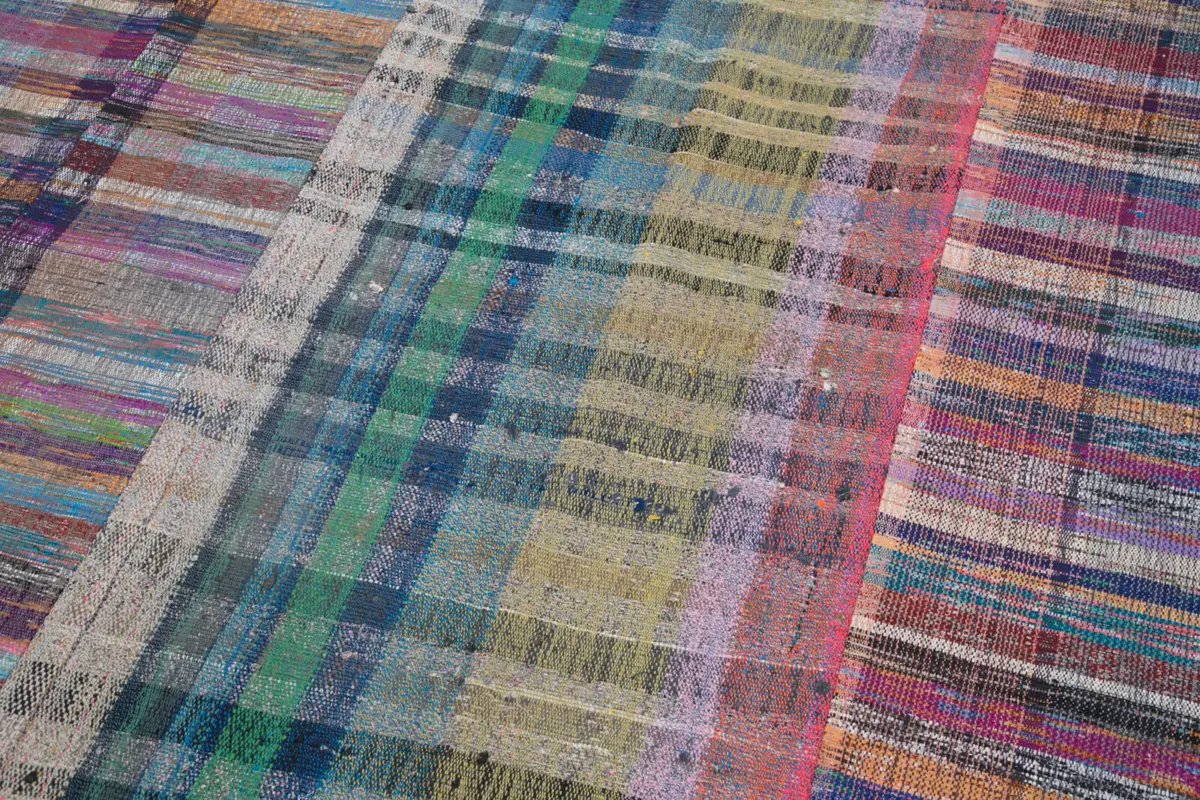 Chaput Patchwork Multi Renk Pamuk Üzerine Yün El Dokuma Kilim-200x302 - Görsel 6