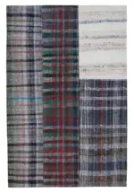 Chaput Patchwork Multi Renk Pamuk Üzerine Yün El Dokuma Kilim-200x300