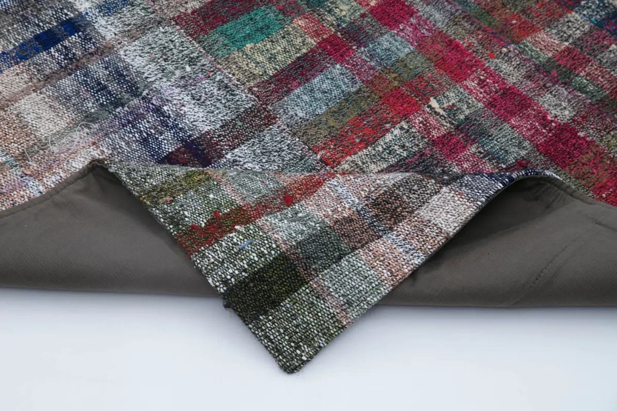 Chaput Patchwork Multi Renk Pamuk Üzerine Yün El Dokuma Kilim-200x300 - Görsel 5