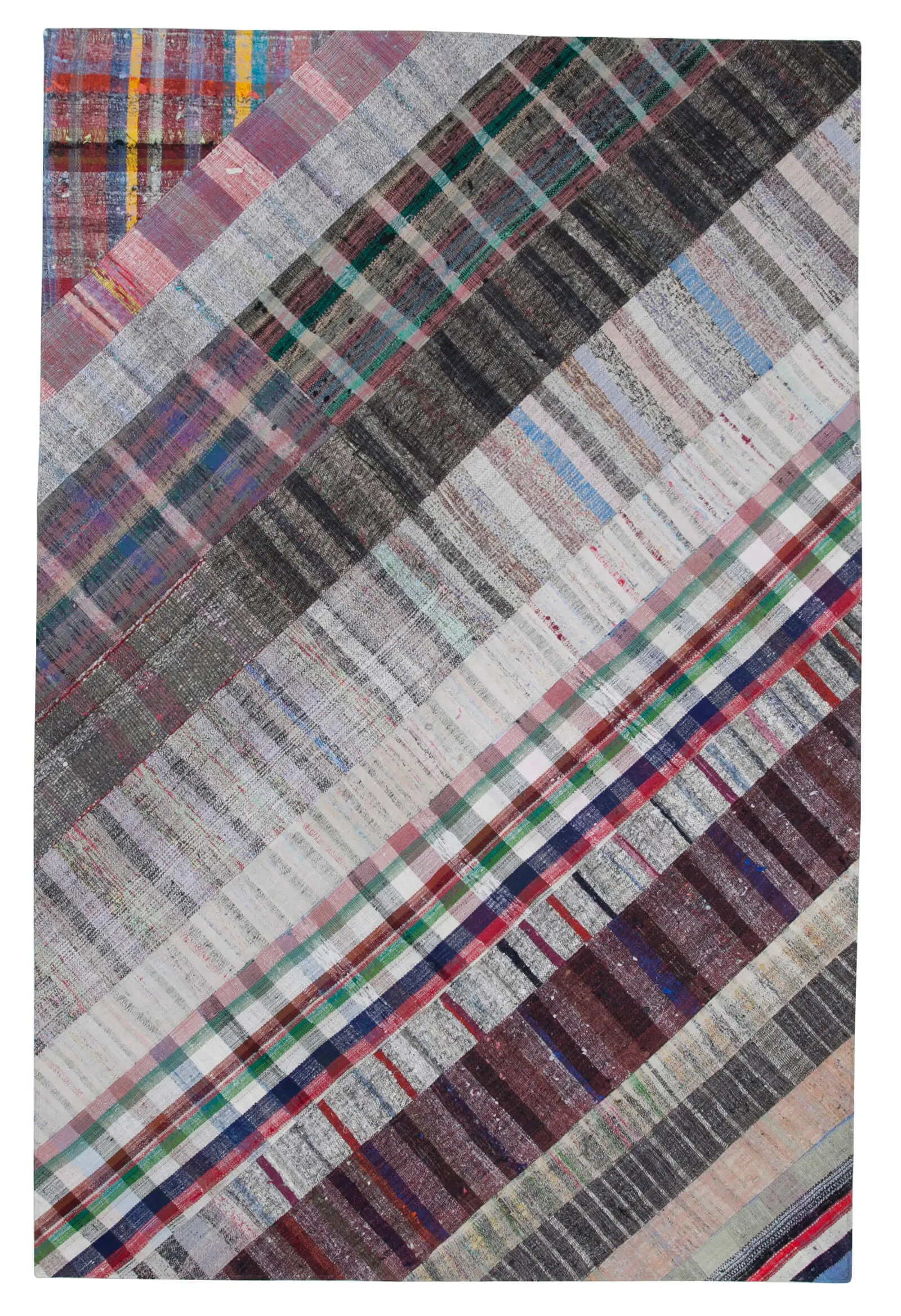 Chaput Patchwork Multi Renk Pamuk Üzerine Yün El Dokuma Kilim-203x304 - Görsel 1